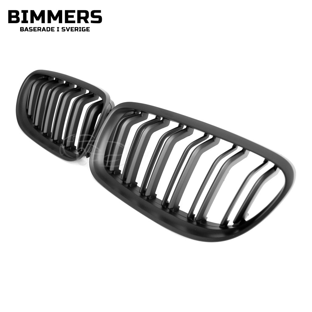 Njurgrill dubbla ribbor BMW 3-serie E90 E91 LCI från 2008, matt svart, bild 1