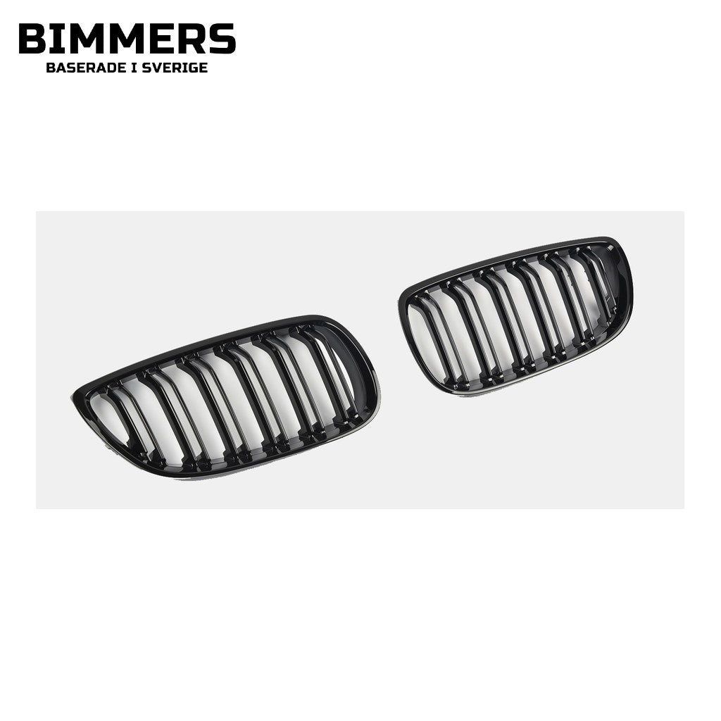 Njurgrill dubbla ribbor BMW 3-serie E92 E93 Pre LCI 2006-2010, blank svart, bild 1
