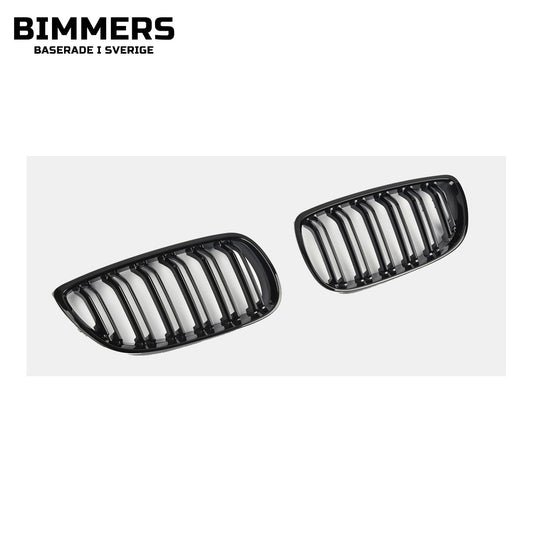 Njurgrill dubbla ribbor BMW 3-serie E92 E93 Pre LCI 2006-2010, blank svart, bild 1