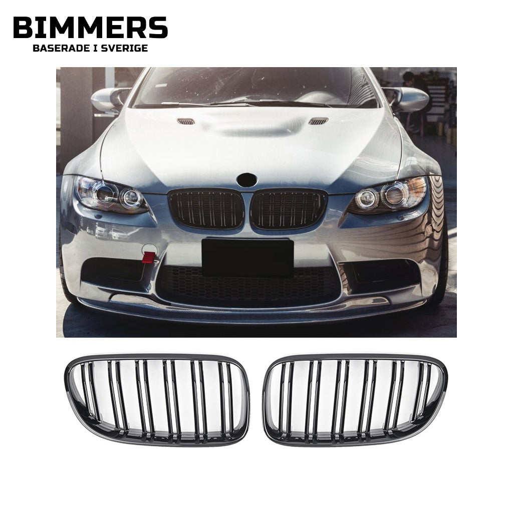 Njurgrill dubbla ribbor BMW 3-serie E92 E93 LCI 2010-2013, blank svart, bild 1