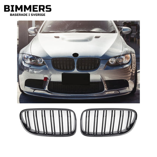 Njurgrill dubbla ribbor BMW 3-serie E92 E93 LCI 2010-2013, blank svart, bild 1
