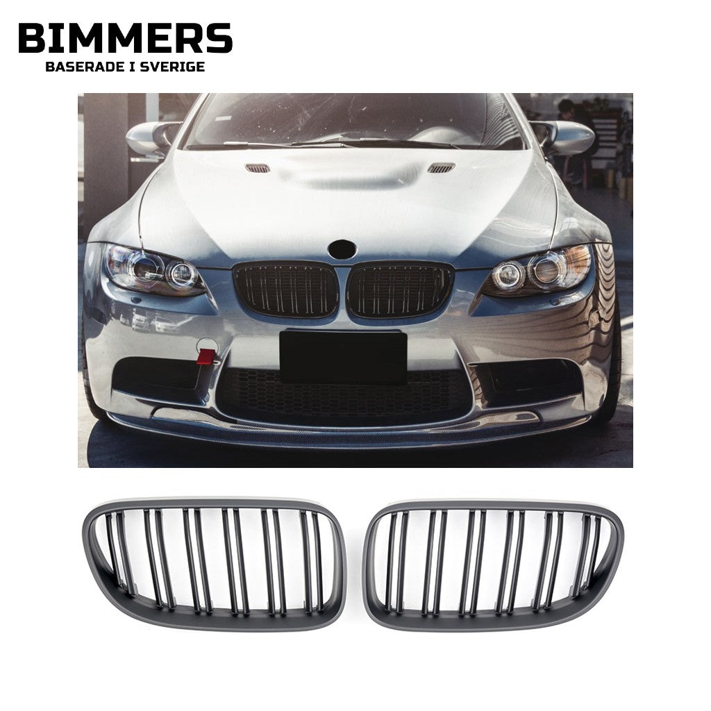 Njurgrill dubbla ribbor BMW 3-serie E92 E93 LCI 2010-2013, matt svart, bild 1