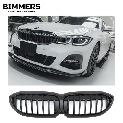 Njurgrill dubbla ribbor BMW 3-serie G20 G21 Pre LCI 2019-2022, blank svart, bild 1