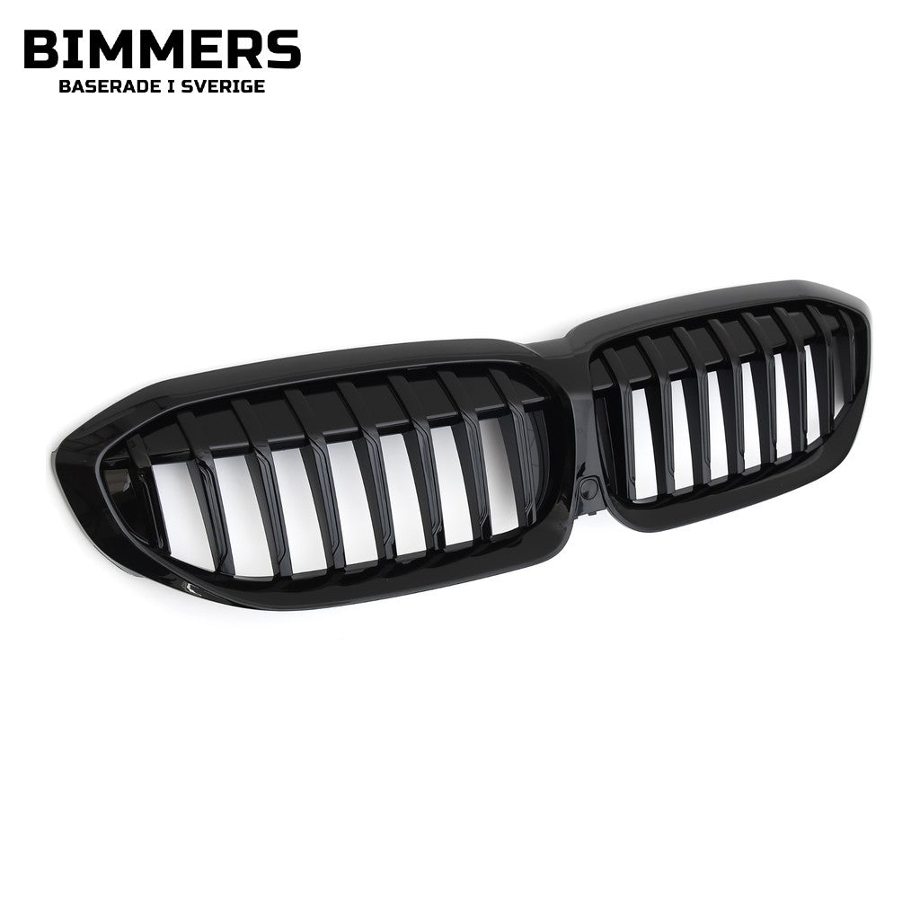 Njurgrill dubbla ribbor BMW 3-serie G20 G21 Pre LCI 2019-2022, blank svart, bild 3