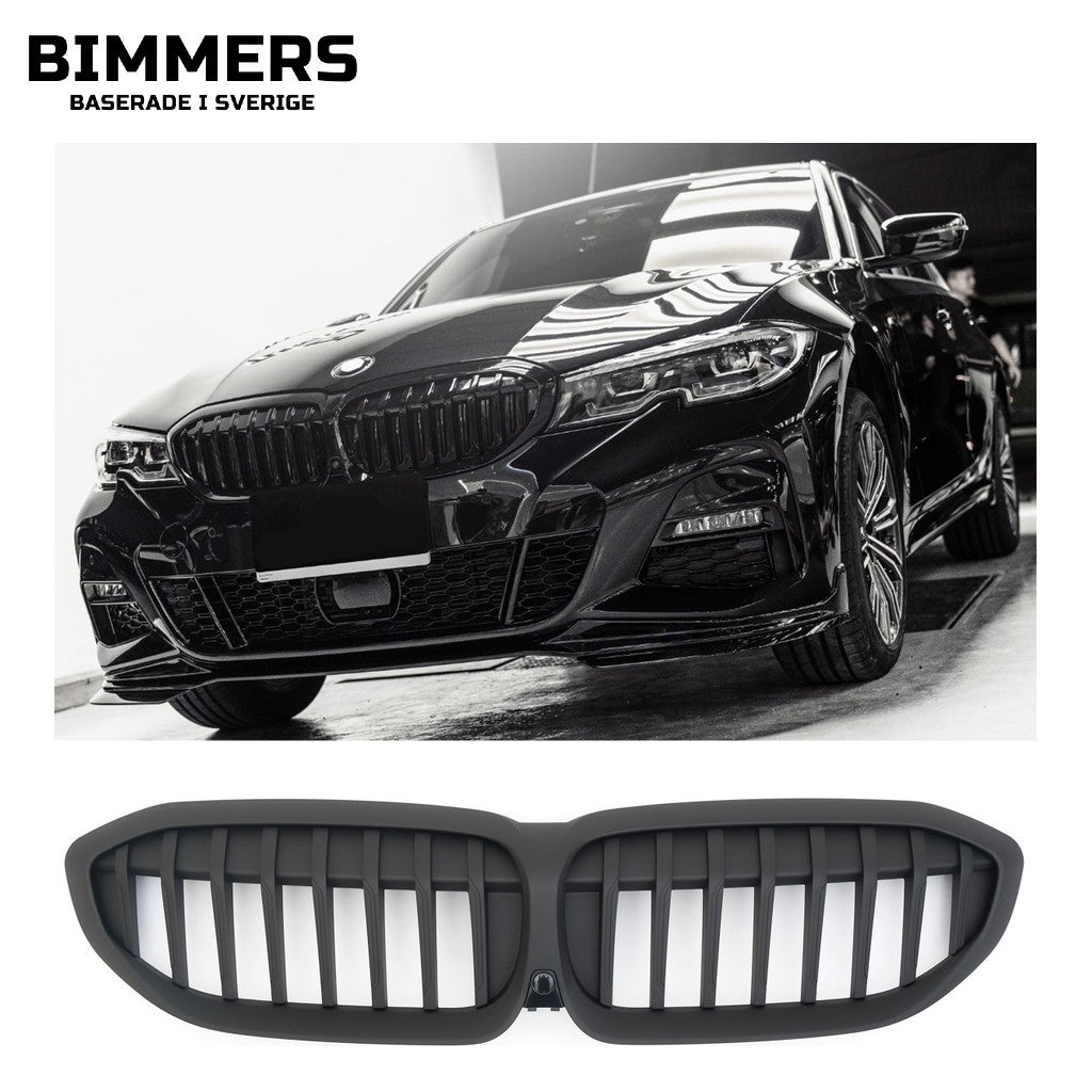 Njurgrill dubbla ribbor BMW 3-serie G20 G21 Pre LCI 2019-2022, matt svart, bild 1