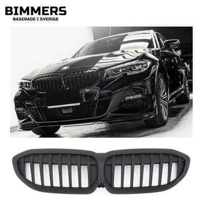 Njurgrill dubbla ribbor BMW 3-serie G20 G21 Pre LCI 2019-2022, matt svart, bild 1