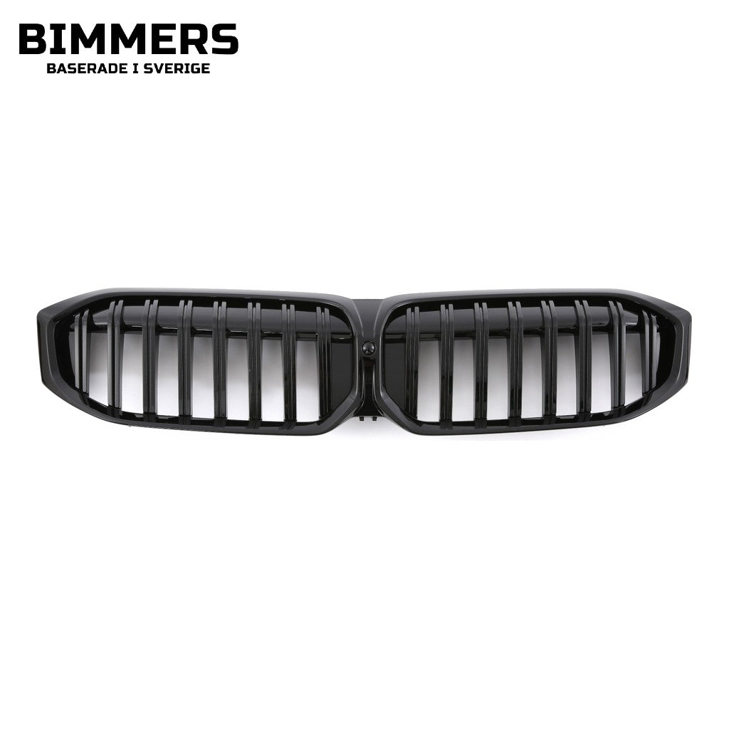 Njurgrill dubbla ribbor BMW 3-serie G20 G21 LCI från 2022, blank svart, bild 2