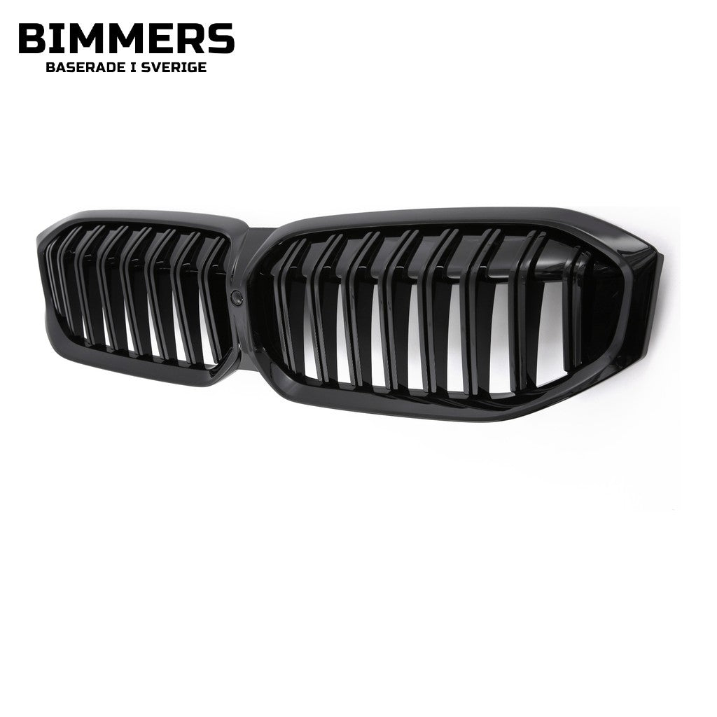 Njurgrill dubbla ribbor BMW 3-serie G20 G21 LCI från 2022, blank svart, bild 3