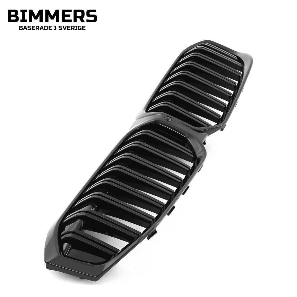 Njurgrill dubbla ribbor BMW 3-serie G20 G21 LCI från 2022, blank svart, bild 4