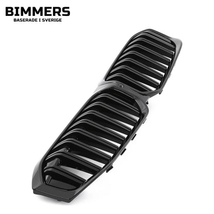 Njurgrill dubbla ribbor BMW 3-serie G20 G21 LCI från 2022, blank svart, bild 4