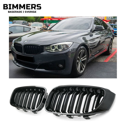 Njurgrill dubbla ribbor BMW 3-serie GT F34 2013-2019, blank svart, bild 1