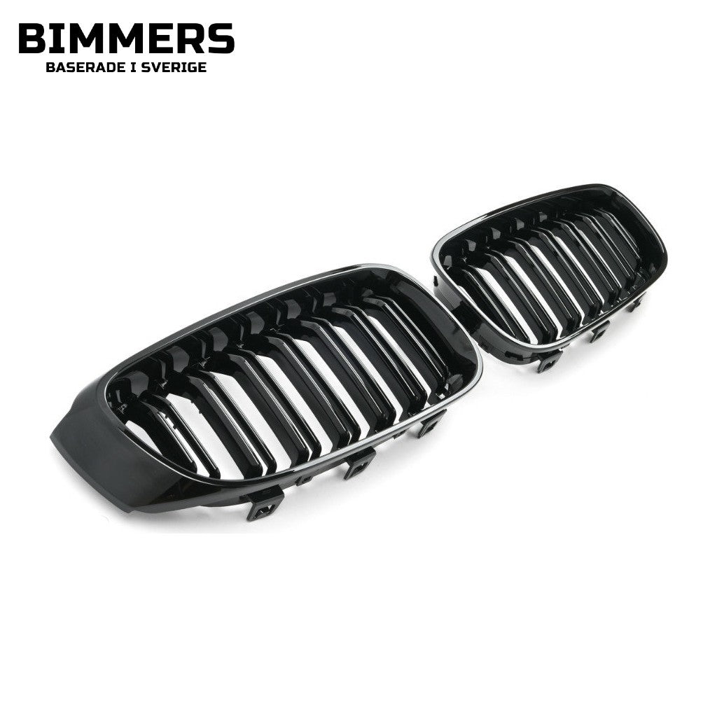 Njurgrill dubbla ribbor BMW 3-serie GT F34 2013-2019, blank svart, bild 2