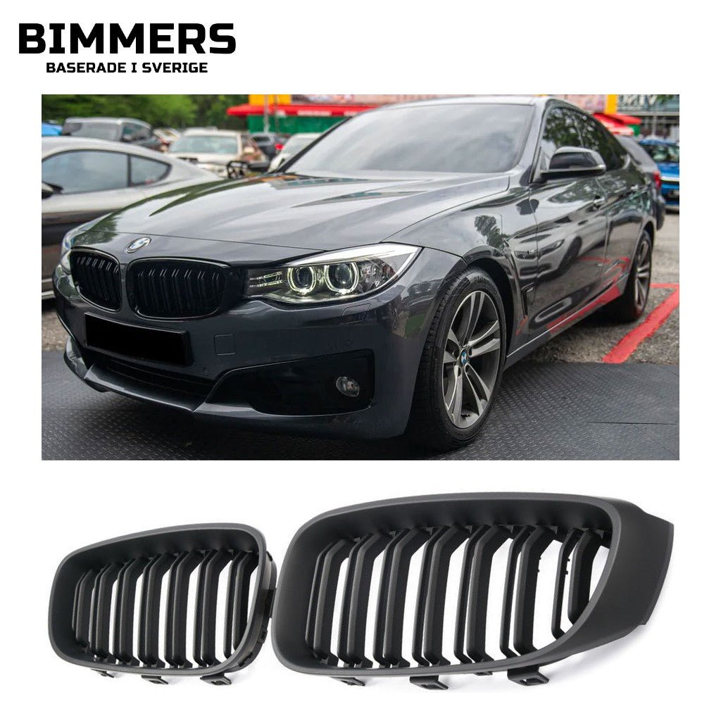 Njurgrill dubbla ribbor BMW 3-serie GT F34 2013-2019, matt svart, bild 1
