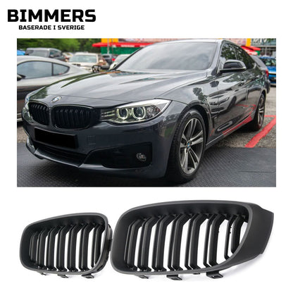 Njurgrill dubbla ribbor BMW 3-serie GT F34 2013-2019, matt svart, bild 1
