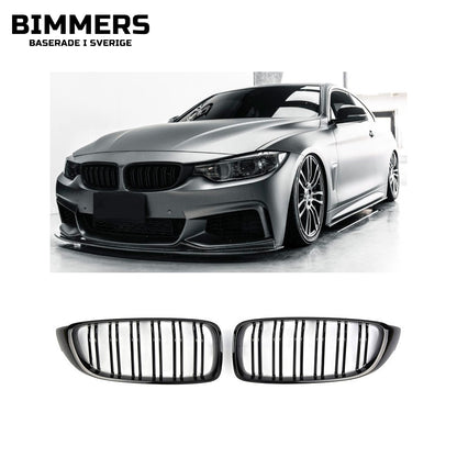 Njurgrill dubbla ribbor BMW 4-serie F32 F33 F36 F82 F80 2013-2021, blank svart, bild 1