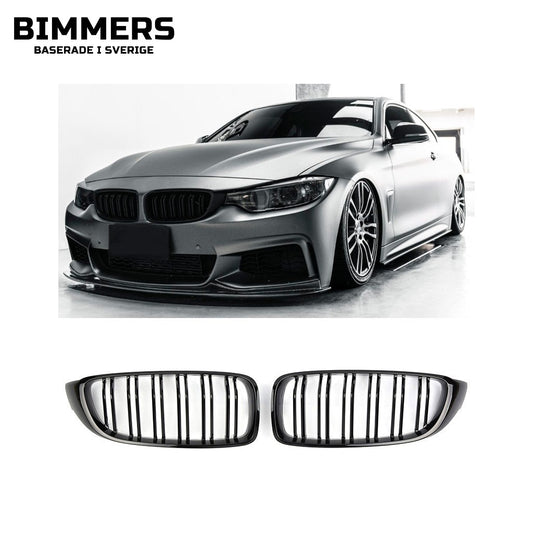 Njurgrill dubbla ribbor BMW 4-serie F32 F33 F36 F82 F80 2013-2021, blank svart, bild 1