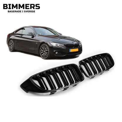 Njurgrill dubbla ribbor BMW 4-serie F32 F33 F36 F82 F80 2013-2021, blank svart, bild 2