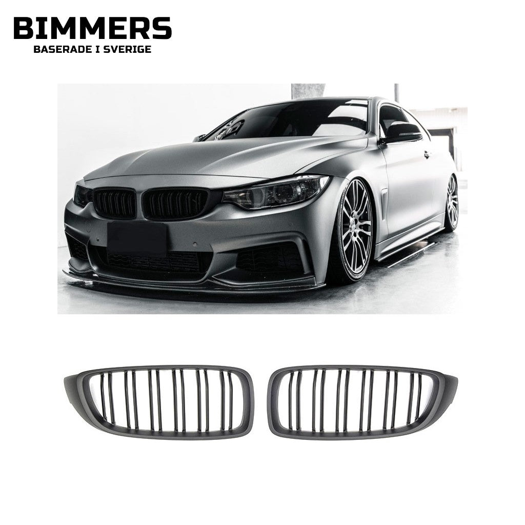 Njurgrill dubbla ribbor BMW 4-serie F32 F33 F36 F82 F80 2013-2021, matt svart, bild 1