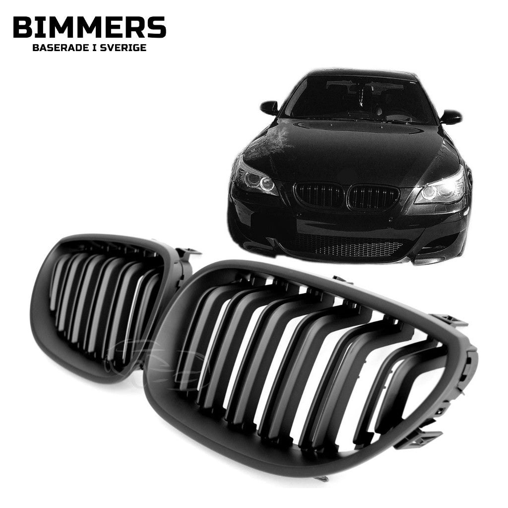 Njurgrill dubbla ribbor BMW 5-serie E60 E61 2003-2010, matt svart, bild 1