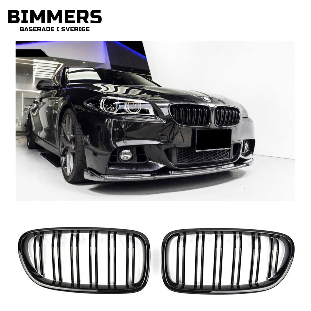 Njurgrill dubbla ribbor BMW 5-serie F10 F11 från 2010, blank svart, bild 1