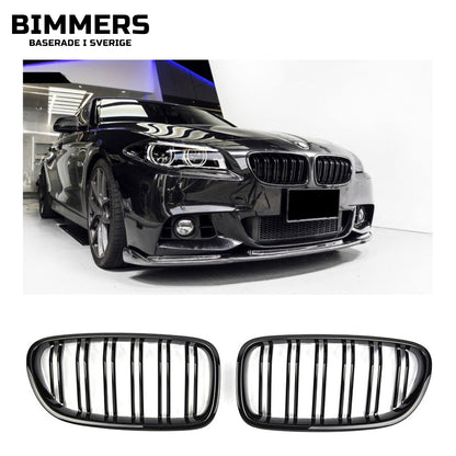 Njurgrill dubbla ribbor BMW 5-serie F10 F11 från 2010, blank svart, bild 1
