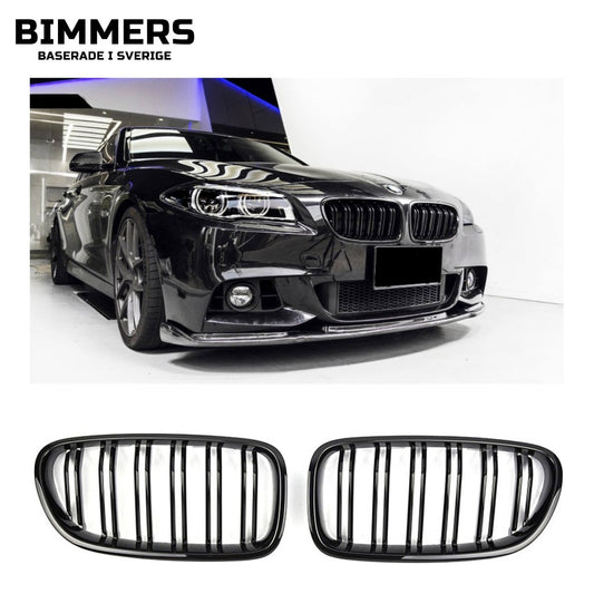 Njurgrill dubbla ribbor BMW 5-serie F10 F11 från 2010, blank svart, bild 1