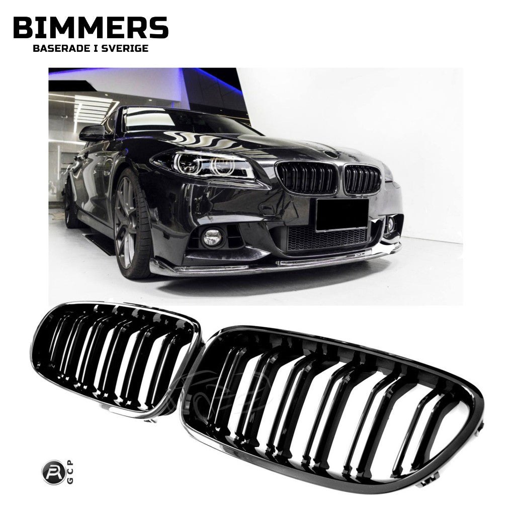 Njurgrill dubbla ribbor BMW 5-serie F10 F11 från 2010, blank svart, bild 2