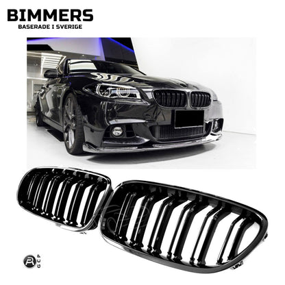 Njurgrill dubbla ribbor BMW 5-serie F10 F11 från 2010, blank svart, bild 2