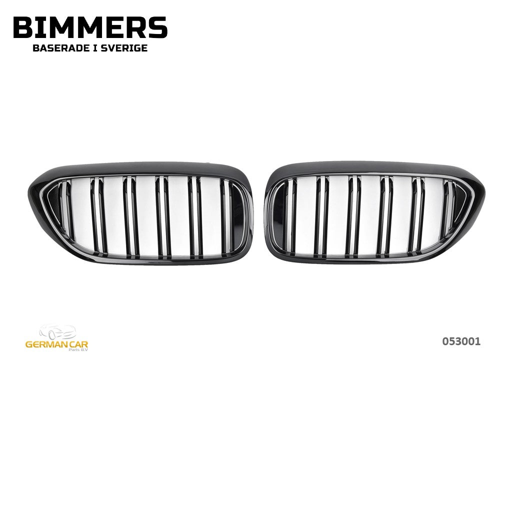 Njurgrill dubbla ribbor BMW 5-serie G30 G31 Pre LCI 2017-2020, blank svart, bild 2