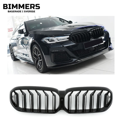 Njurgrill dubbla ribbor BMW 5-serie G30 G31 LCI från 2020, blank svart, bild 1