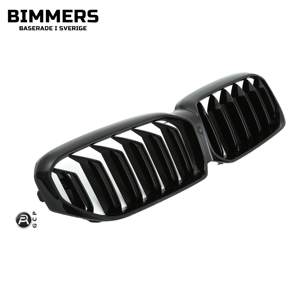 Njurgrill dubbla ribbor BMW 5-serie G30 G31 LCI från 2020, blank svart, bild 2