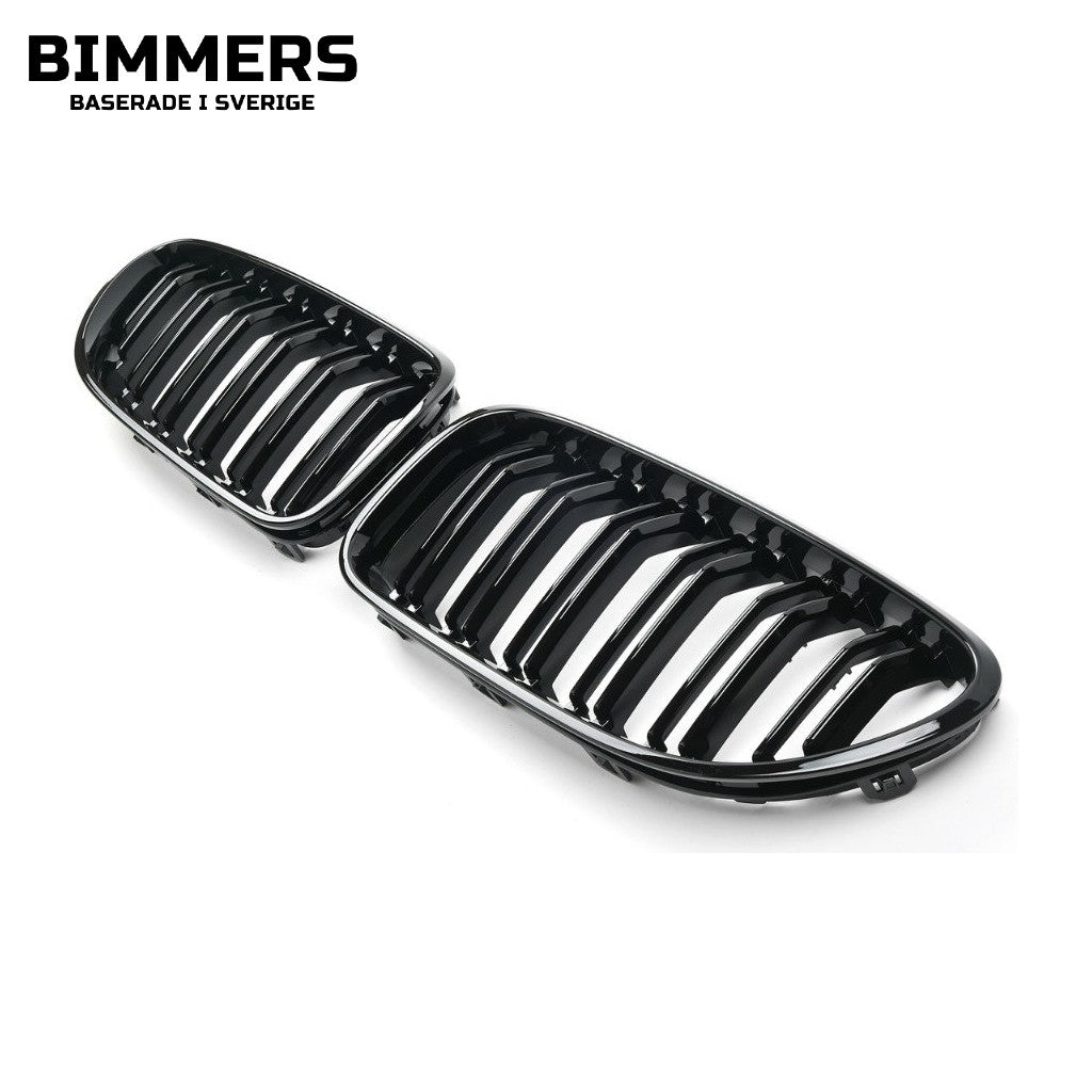 Njurgrill dubbla ribbor BMW 6-serie F06 F12 F13 2011-2018, blank svart, bild 1