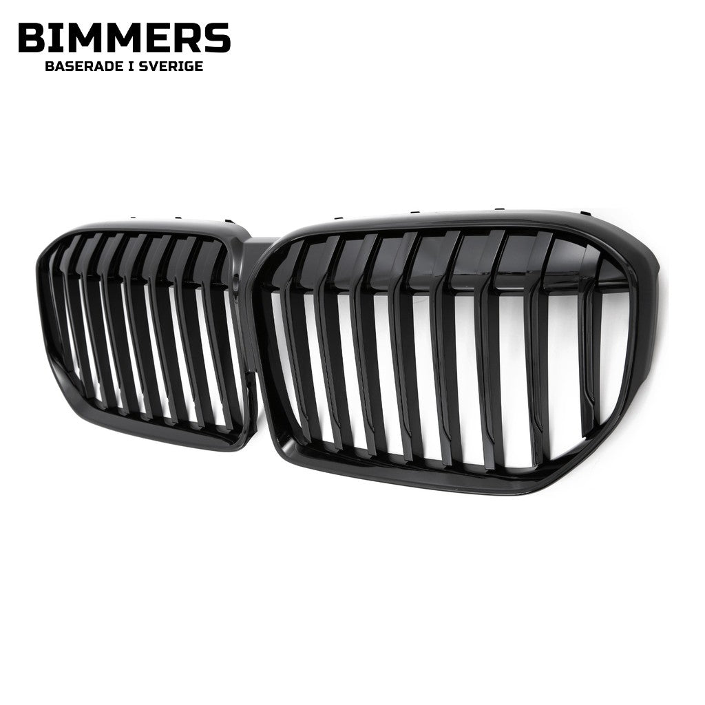 Njurgrill dubbla ribbor BMW 7-serie G11 G12 LCI från 2019, blank svart, bild 2