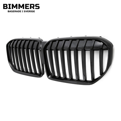 Njurgrill dubbla ribbor BMW 7-serie G11 G12 LCI från 2019, blank svart, bild 2