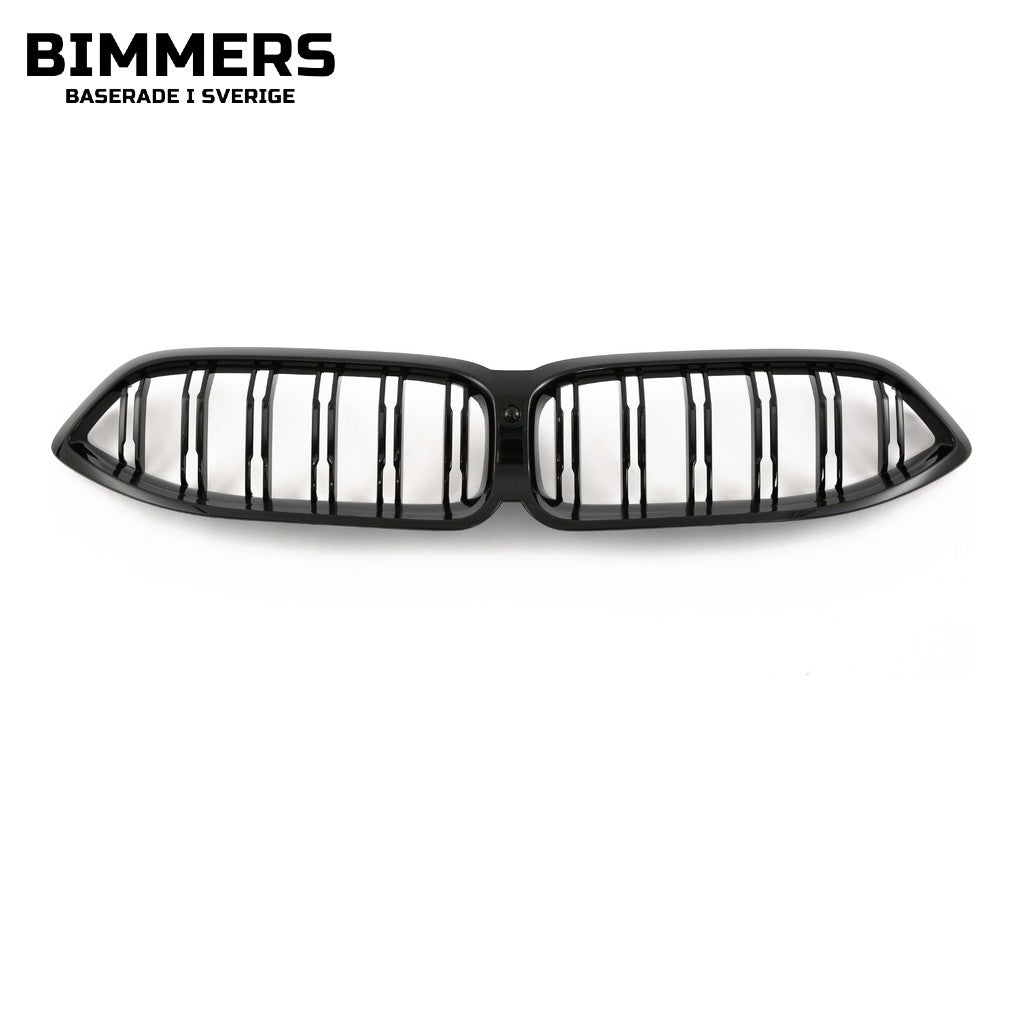 Njurgrill dubbla ribbor BMW 8-serie G14 G15 G16 LCI från 2022, blank svart, bild 1