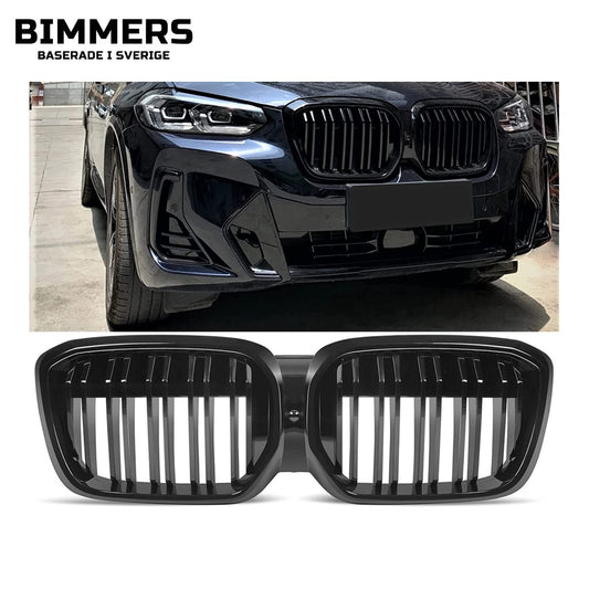 Njurgrill dubbla ribbor BMW iX3 G08 LCI från 2021, blank svart, bild 1