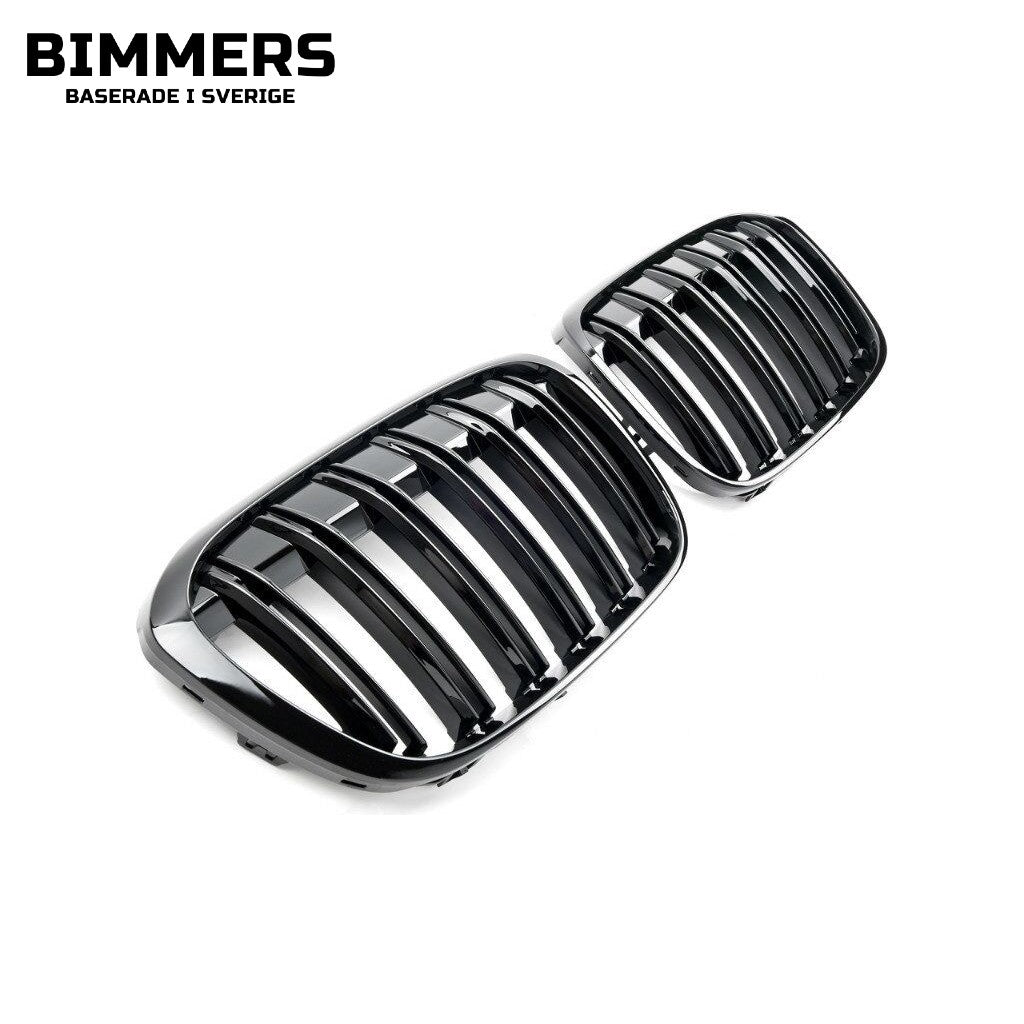 Njurgrill dubbla ribbor BMW X1 F48 Pre LCI 2015-2019, blank svart, bild 2