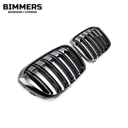 Njurgrill dubbla ribbor BMW X1 F48 Pre LCI 2015-2019, blank svart, bild 2
