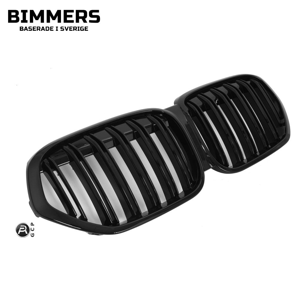 Njurgrill dubbla ribbor BMW X1 F48 LCI från 2019, blank svart, bild 2