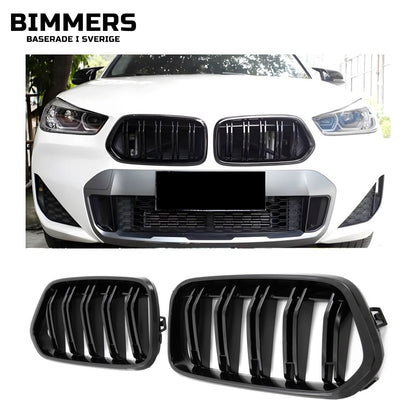 Njurgrill dubbla ribbor BMW X2 F39 från 2017, blank svart, bild 1