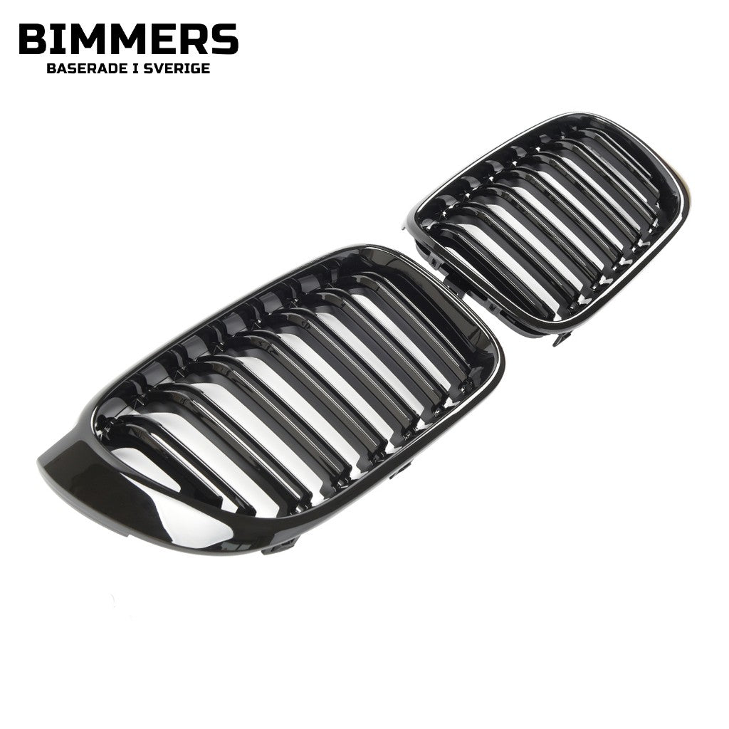 Njurgrill dubbla ribbor BMW X3 X4 F25 F26 LCI 2014-2017, blank svart, bild 1