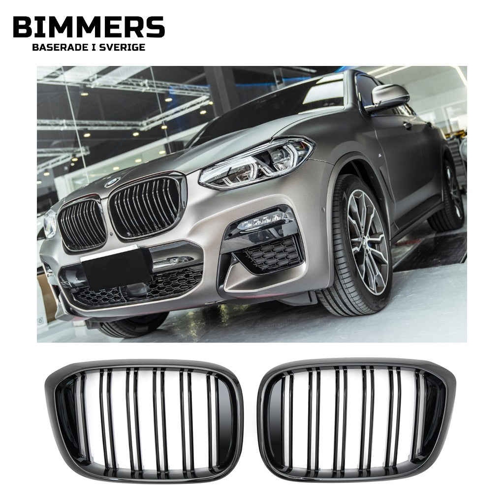 Njurgrill dubbla ribbor BMW X3 X4 G01 G02 Pre LCI 2017-2021, blank svart, bild 1