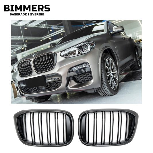 Njurgrill dubbla ribbor BMW X3 X4 G01 G02 Pre LCI 2017-2021, blank svart, bild 1