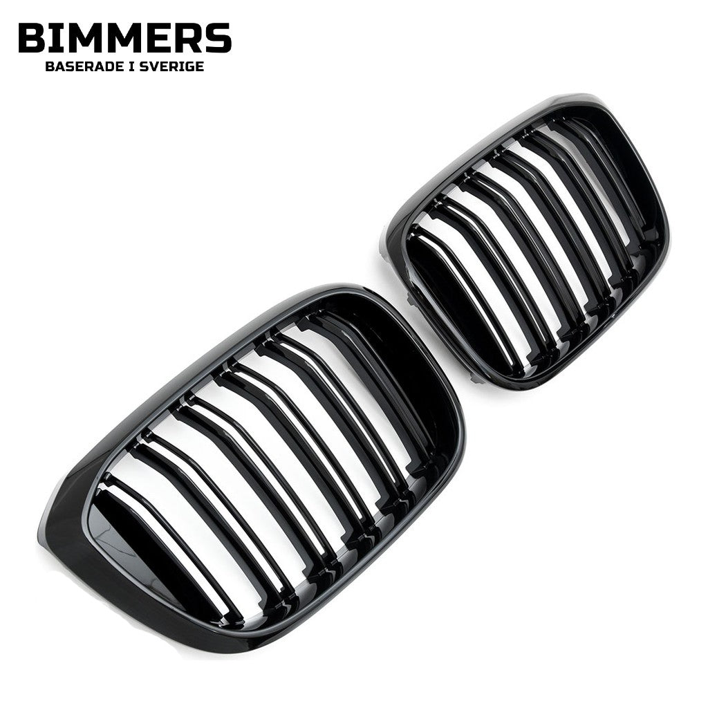 Njurgrill dubbla ribbor BMW X3 X4 G01 G02 Pre LCI 2017-2021, blank svart, bild 2