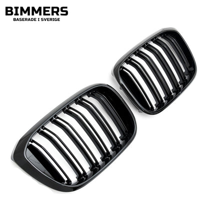 Njurgrill dubbla ribbor BMW X3 X4 G01 G02 Pre LCI 2017-2021, blank svart, bild 2