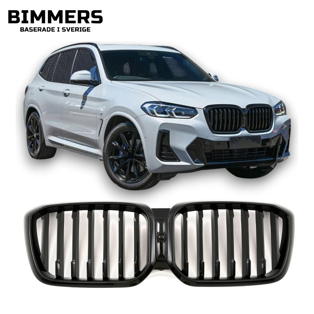 Njurgrill dubbla ribbor BMW X3 X4 G01 G02 LCI från 2021, blank svart, bild 1