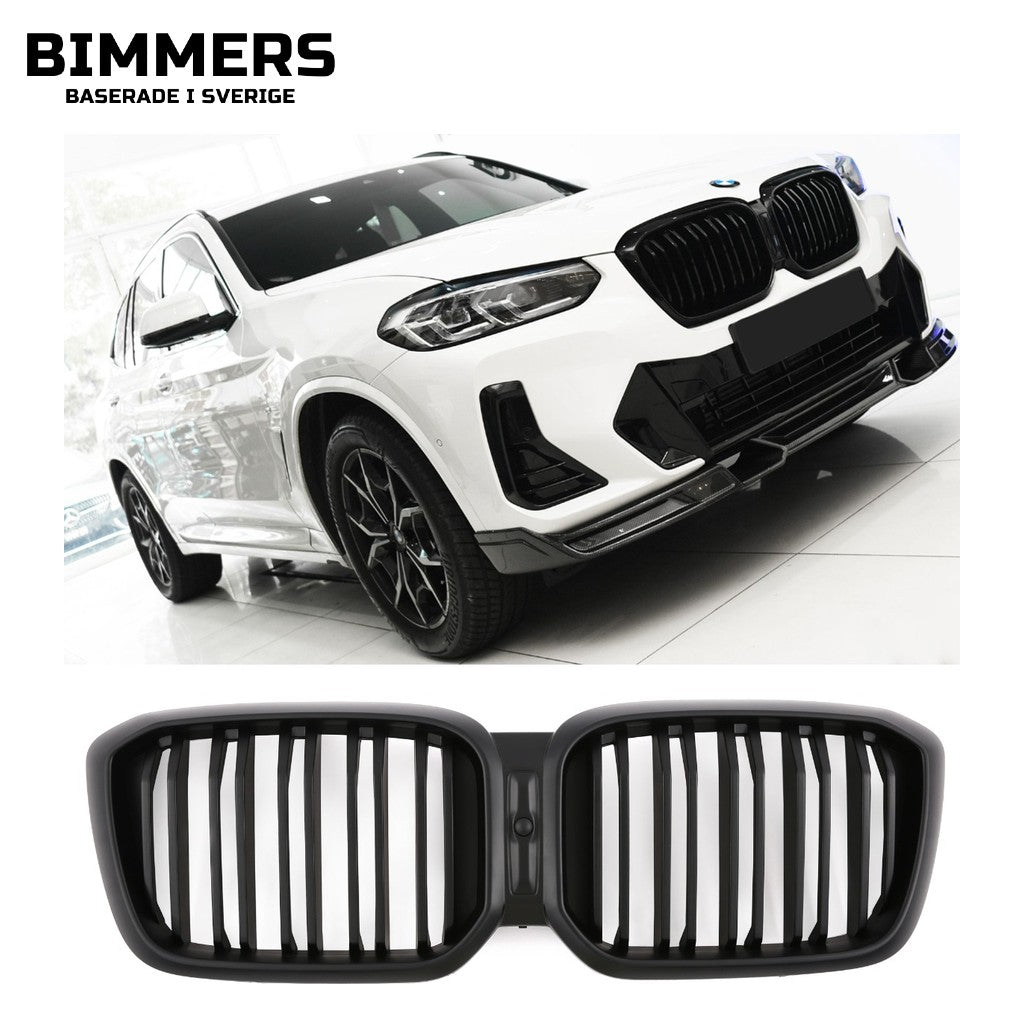 Njurgrill dubbla ribbor BMW X3 X4 G01 G02 LCI från 2021, matt svart, bild 1