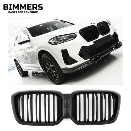 Njurgrill dubbla ribbor BMW X3 X4 G01 G02 LCI från 2021, matt svart, bild 1