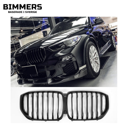 Njurgrill dubbla ribbor BMW X5 G05 Pre LCI 2018-2023, blank svart, bild 1