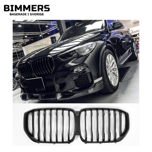 Njurgrill dubbla ribbor BMW X5 G05 Pre LCI 2018-2023, blank svart, bild 1